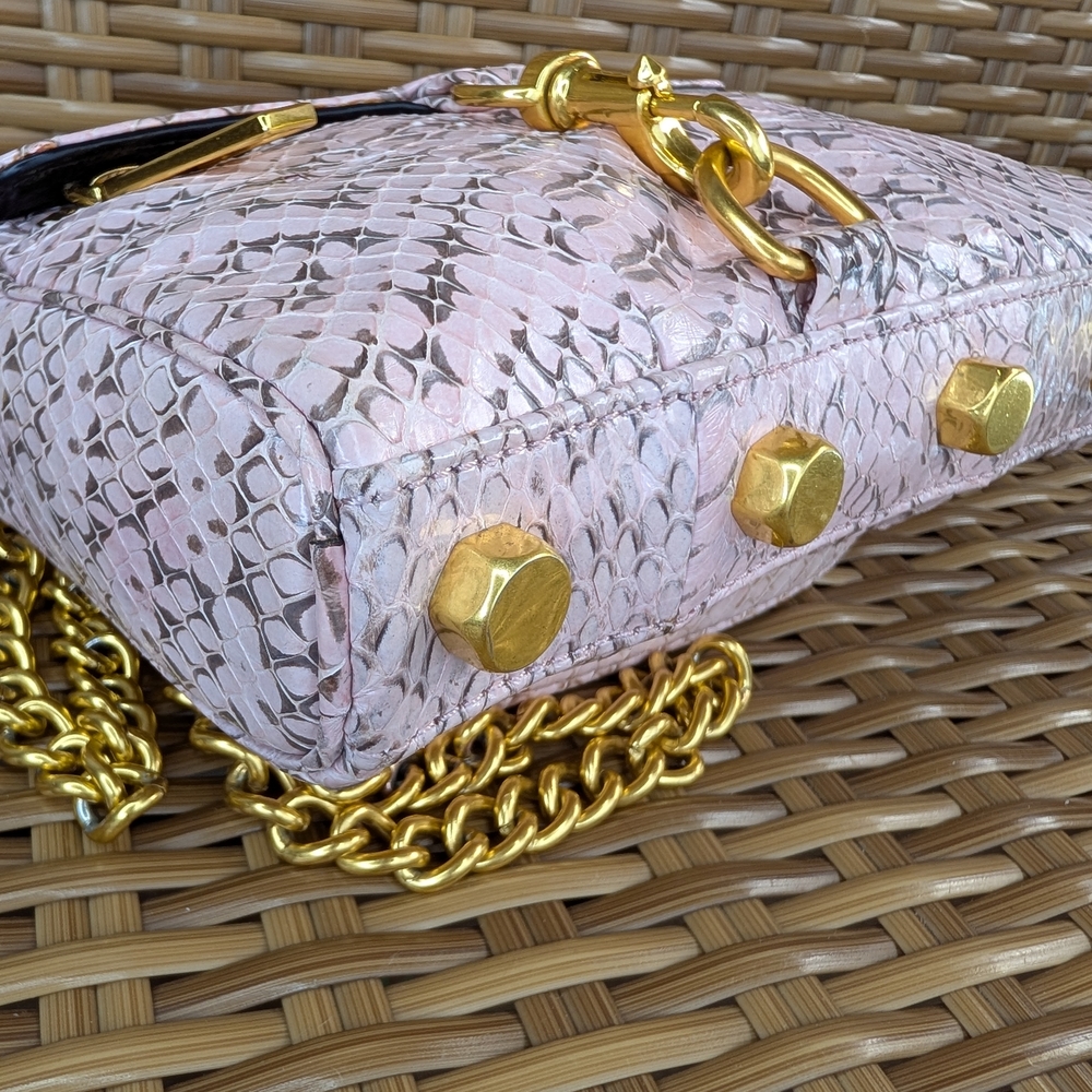 Rebecca Minkoff Mini Pink Snake Embossed Leather Crossbody Bag Gold Hardware - Picture 9 of 16